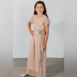 Baltic Born Grace Sparkle Gown Champagne Nude Short Sleeve Maxi Formal 14-16
